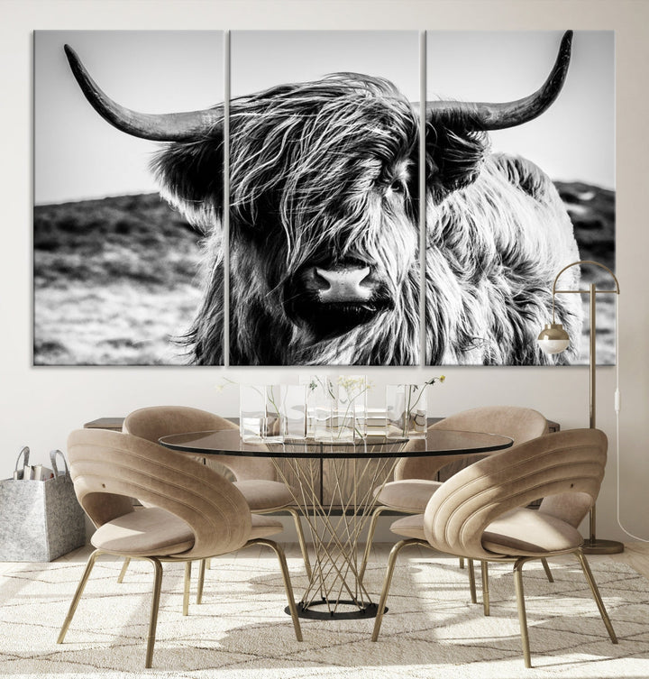 Black and White Scottish Cow Canvas Wall Art Highland Cattle Canvas Print