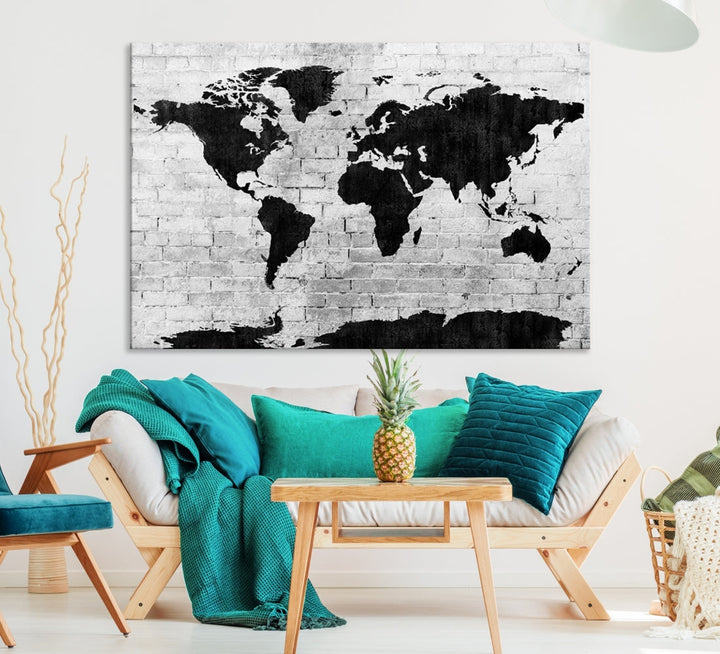 Black and White Shadowy World Map Large Wall Art Canvas