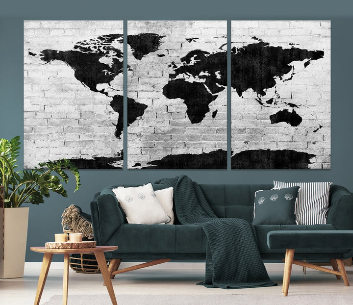 Black and White Shadowy World Map Large Wall Art Canvas