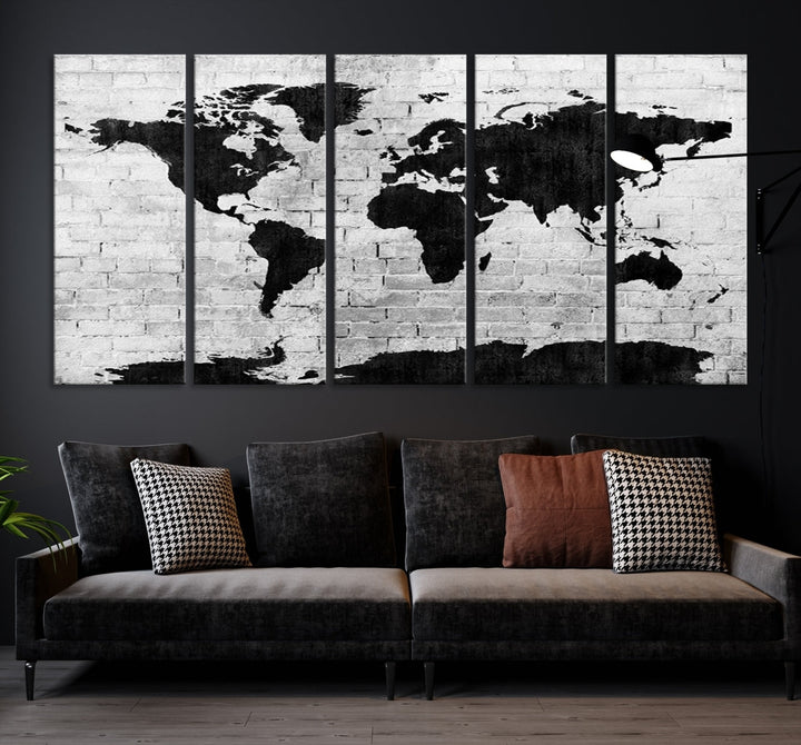 Black and White Shadowy World Map Large Wall Art Canvas