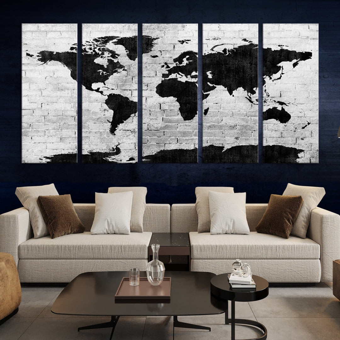 Black and White Shadowy World Map Large Wall Art Canvas