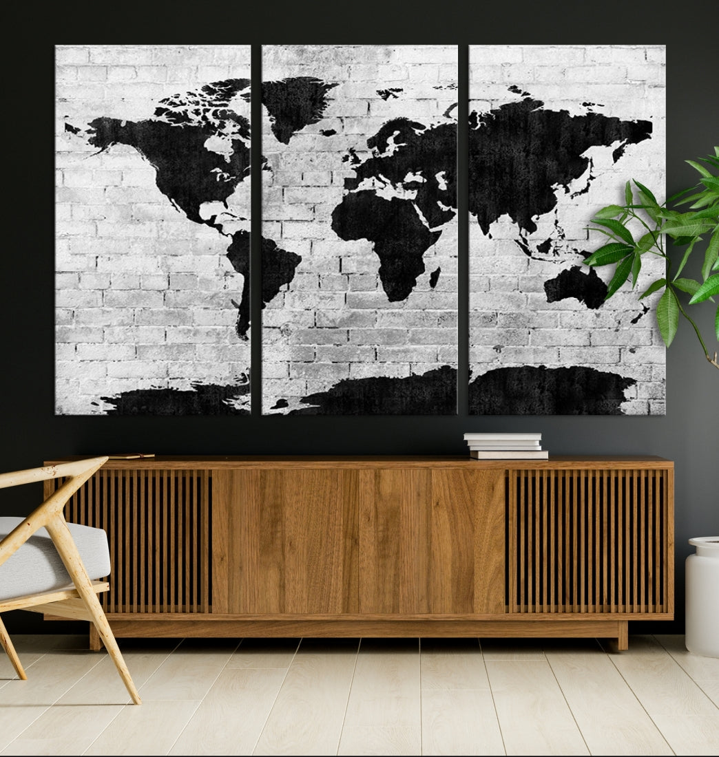 Black and White Shadowy World Map Large Wall Art Canvas