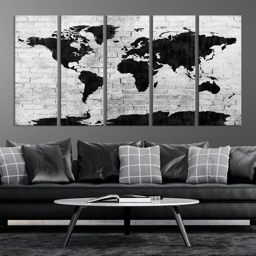 Black and White Shadowy World Map Large Wall Art Canvas