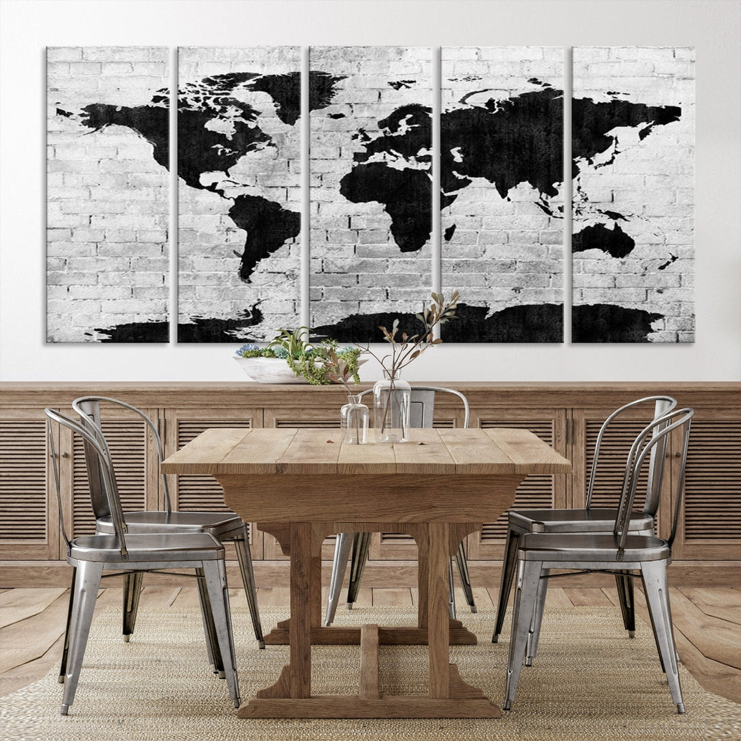 Black and White Shadowy World Map Large Wall Art Canvas