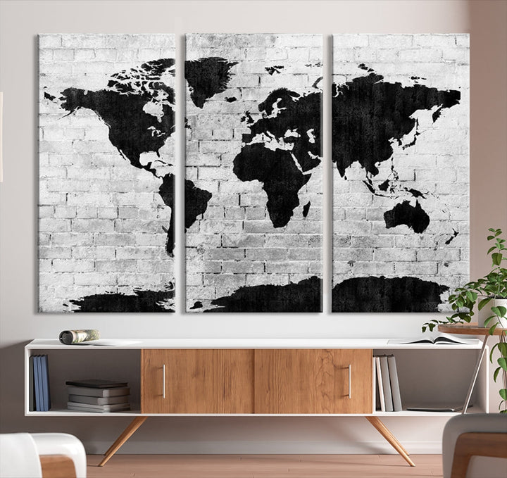 Black and White Shadowy World Map Large Wall Art Canvas