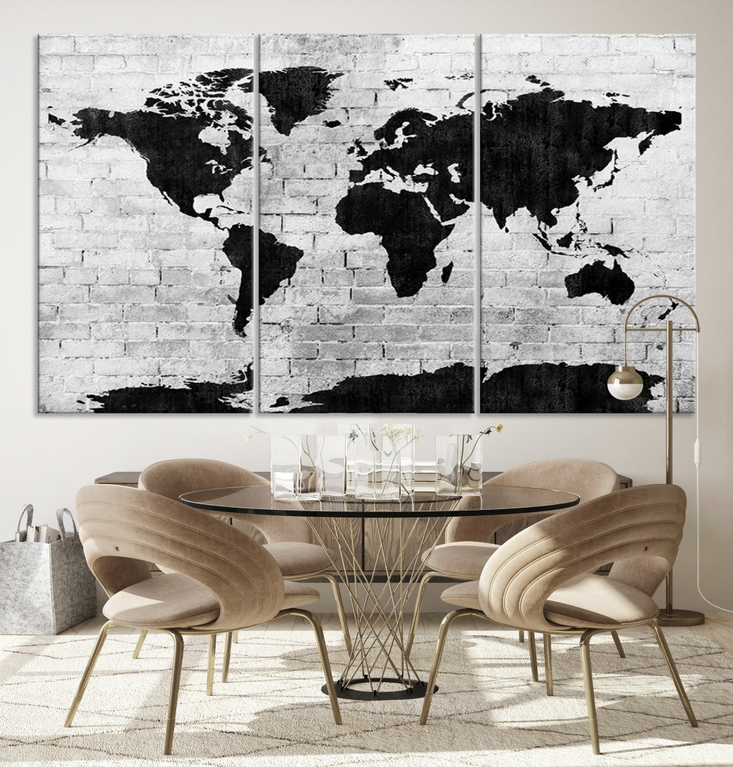 Black and White Shadowy World Map Large Wall Art Canvas