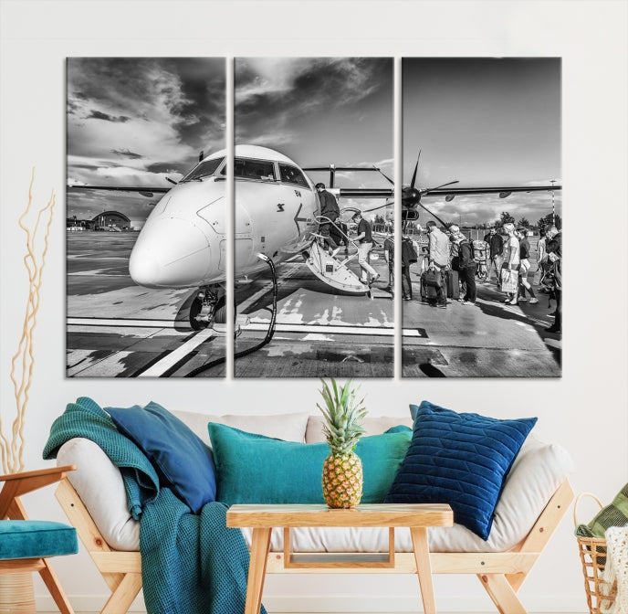 Black and White Vintage Airplane Wall Art Canvas Print