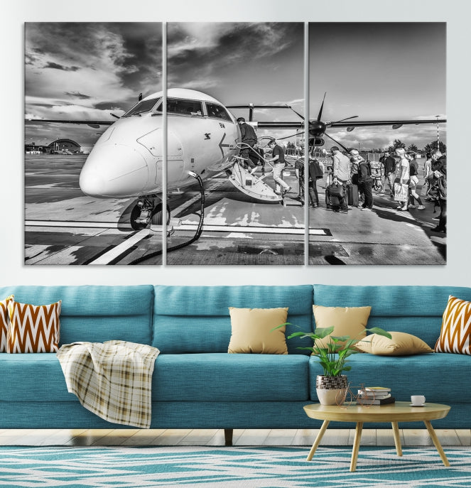 Black and White Vintage Airplane Wall Art Canvas Print