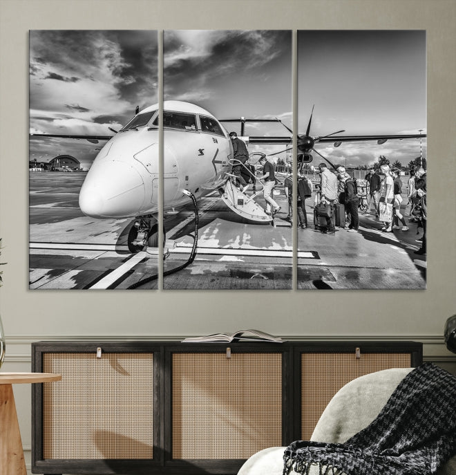 Black and White Vintage Airplane Wall Art Canvas Print