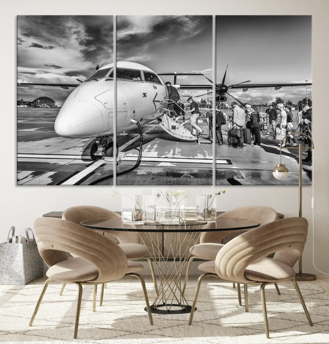 Black and White Vintage Airplane Wall Art Canvas Print