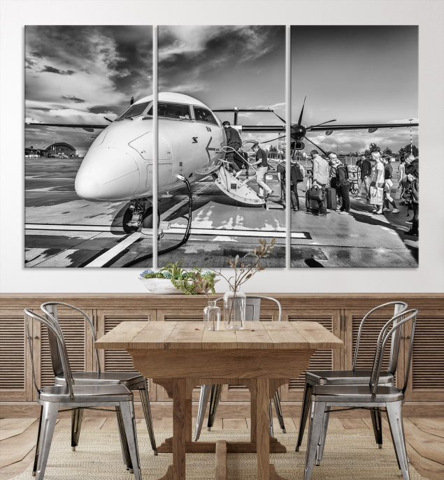 Black and White Vintage Airplane Wall Art Canvas Print