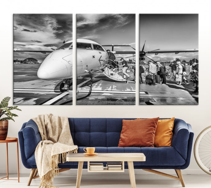 Black and White Vintage Airplane Wall Art Canvas Print