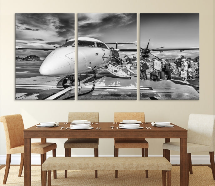 Black and White Vintage Airplane Wall Art Canvas Print