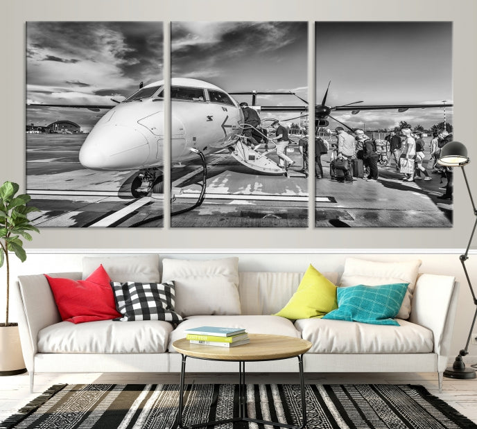 Black and White Vintage Airplane Wall Art Canvas Print