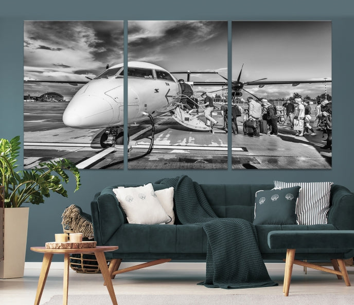 Black and White Vintage Airplane Wall Art Canvas Print