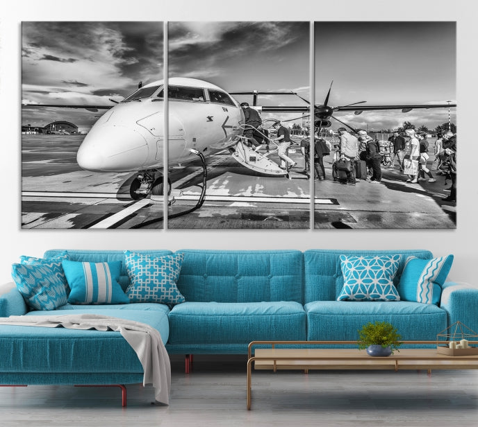 Black and White Vintage Airplane Wall Art Canvas Print