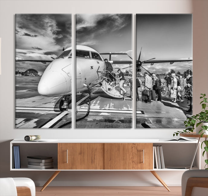 Black and White Vintage Airplane Wall Art Canvas Print