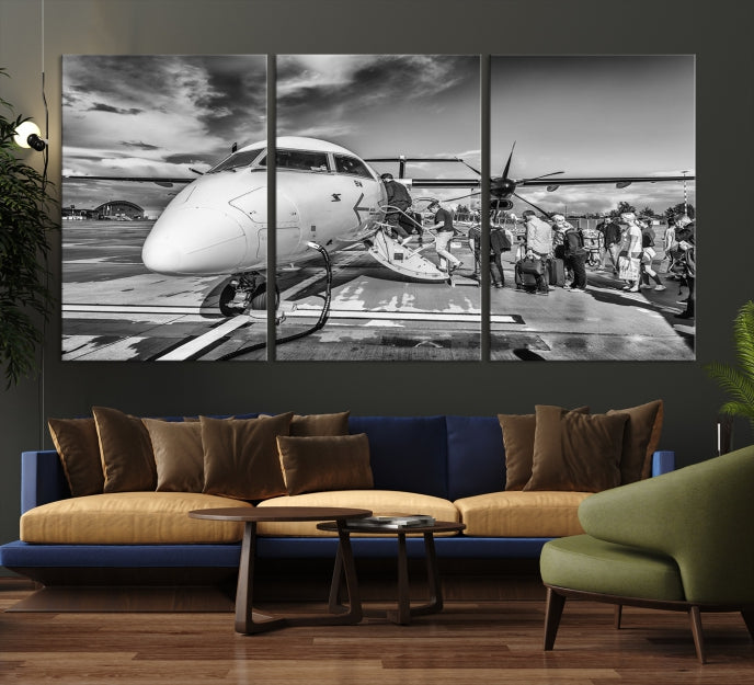 Black and White Vintage Airplane Wall Art Canvas Print