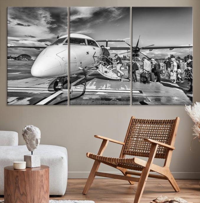 Black and White Vintage Airplane Wall Art Canvas Print