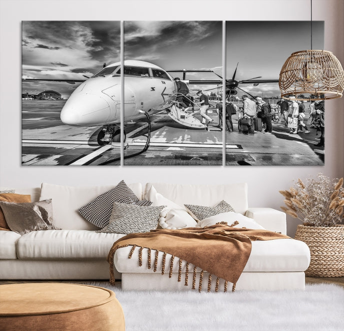 Black and White Vintage Airplane Wall Art Canvas Print