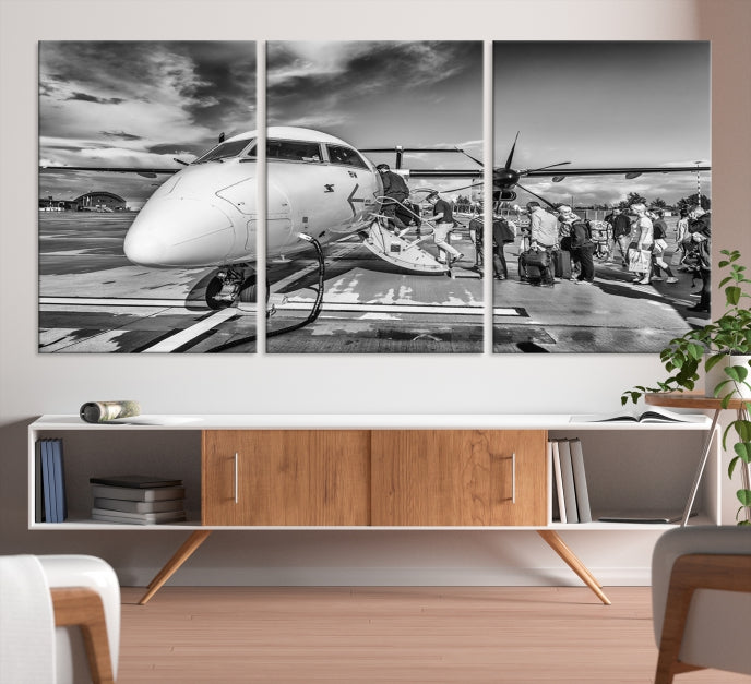 Black and White Vintage Airplane Wall Art Canvas Print