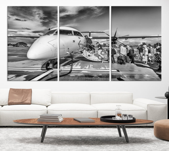 Black and White Vintage Airplane Wall Art Canvas Print