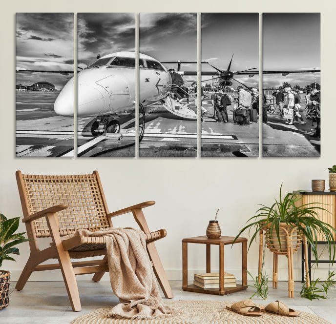 Black and White Vintage Airplane Wall Art Canvas Print