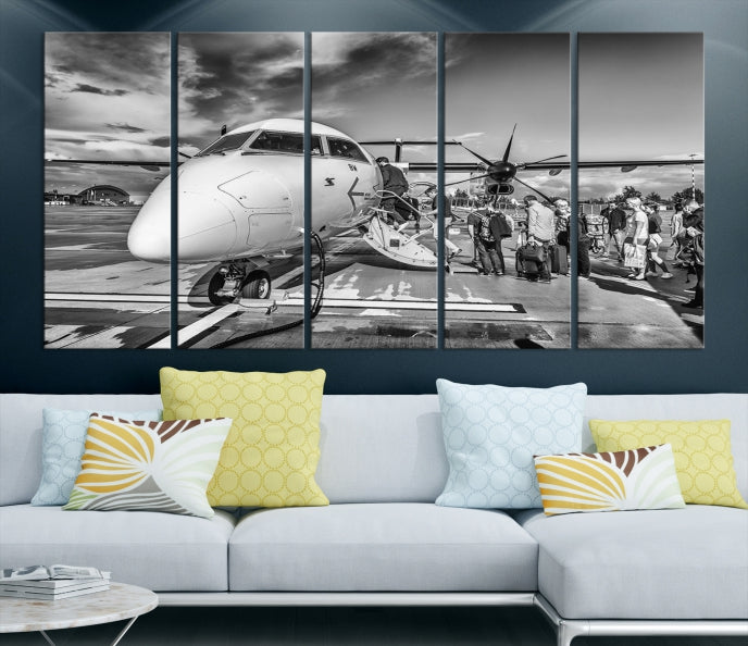 Black and White Vintage Airplane Wall Art Canvas Print