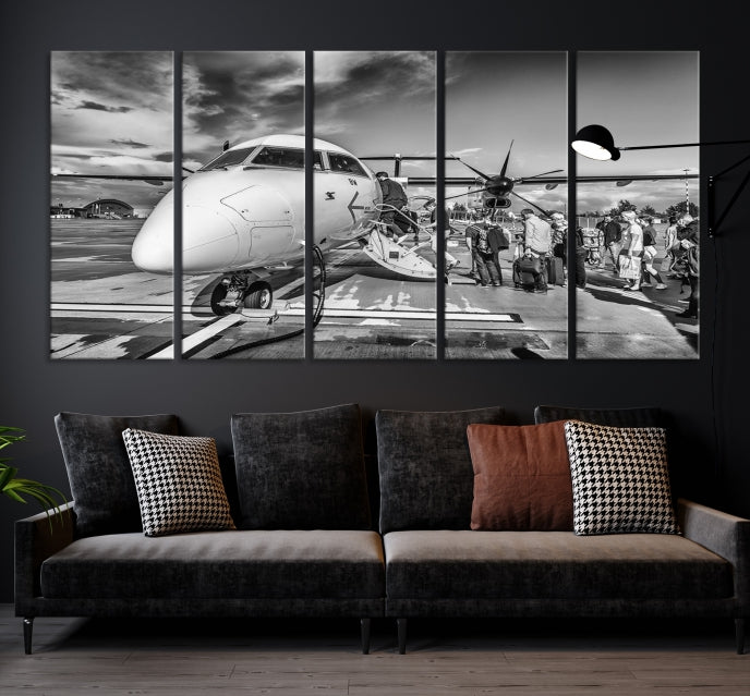 Black and White Vintage Airplane Wall Art Canvas Print