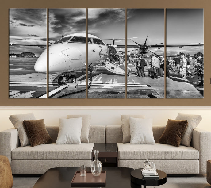 Black and White Vintage Airplane Wall Art Canvas Print