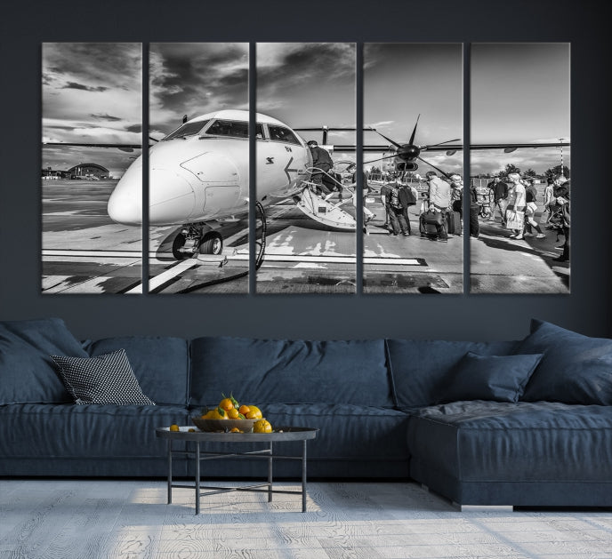 Black and White Vintage Airplane Wall Art Canvas Print