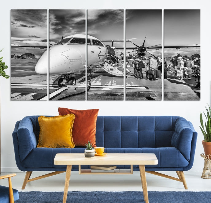 Black and White Vintage Airplane Wall Art Canvas Print