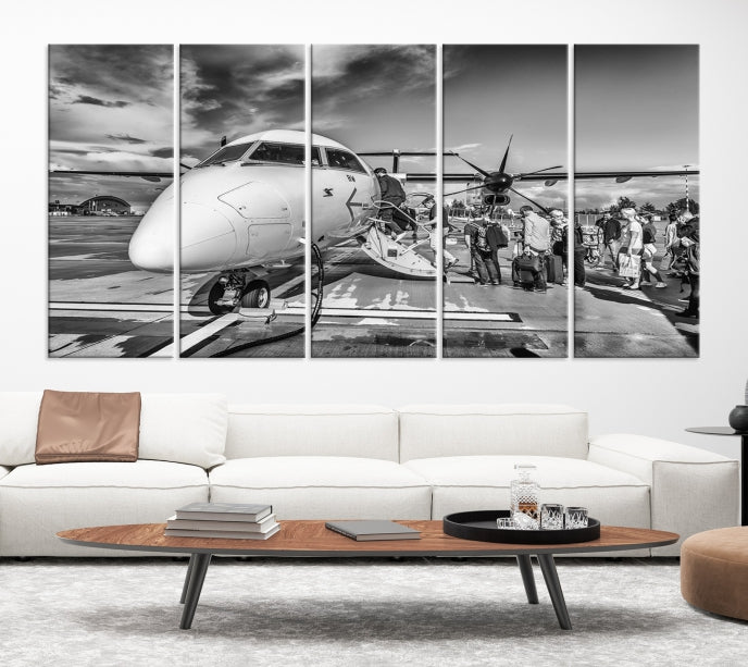 Black and White Vintage Airplane Wall Art Canvas Print