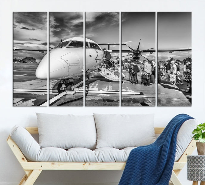 Black and White Vintage Airplane Wall Art Canvas Print