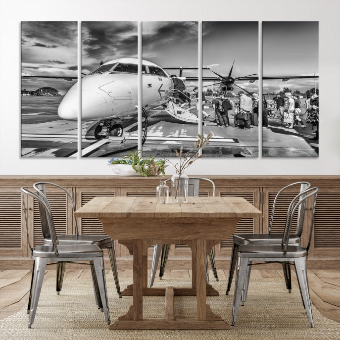 Black and White Vintage Airplane Wall Art Canvas Print