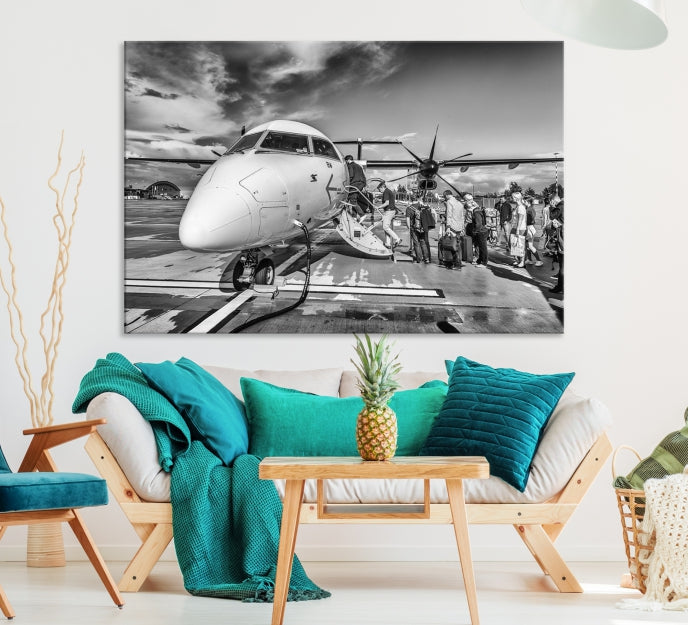 Black and White Vintage Airplane Wall Art Canvas Print