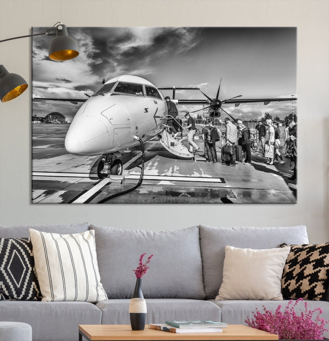 Black and White Vintage Airplane Wall Art Canvas Print