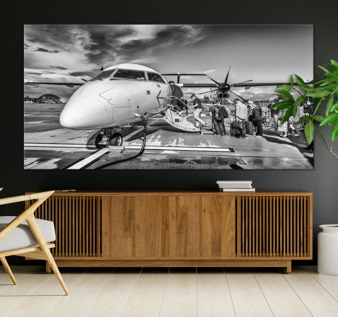 Black and White Vintage Airplane Wall Art Canvas Print