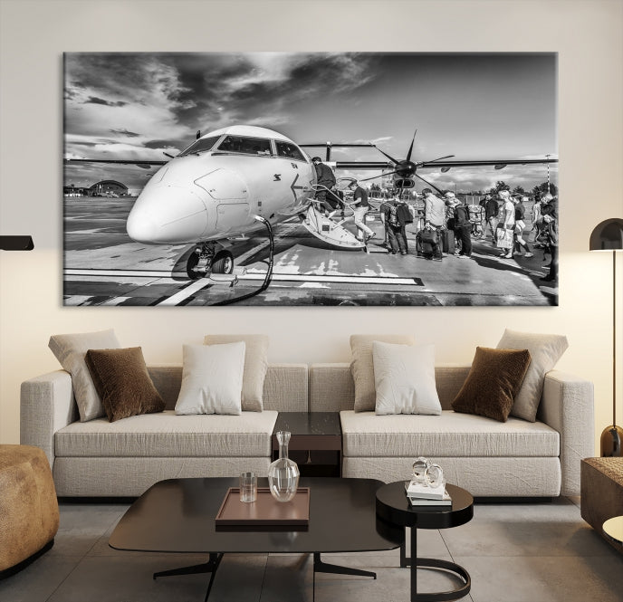 Black and White Vintage Airplane Wall Art Canvas Print