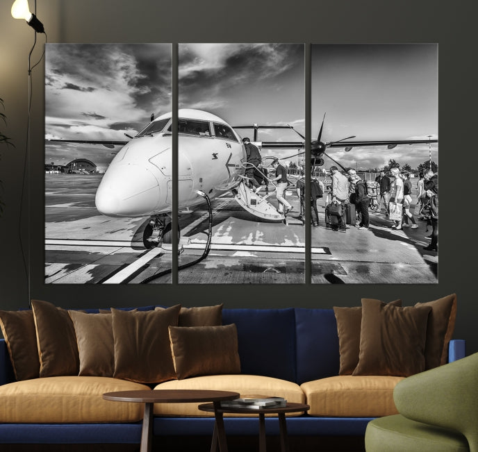 Black and White Vintage Airplane Wall Art Canvas Print