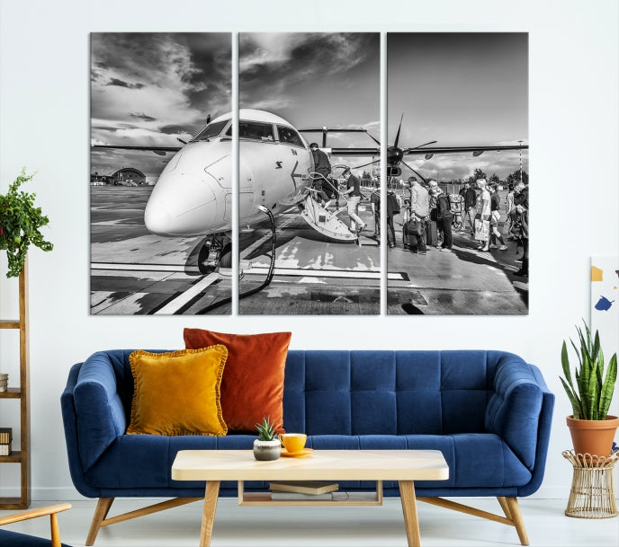 Black and White Vintage Airplane Wall Art Canvas Print