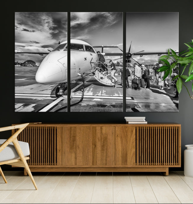 Black and White Vintage Airplane Wall Art Canvas Print