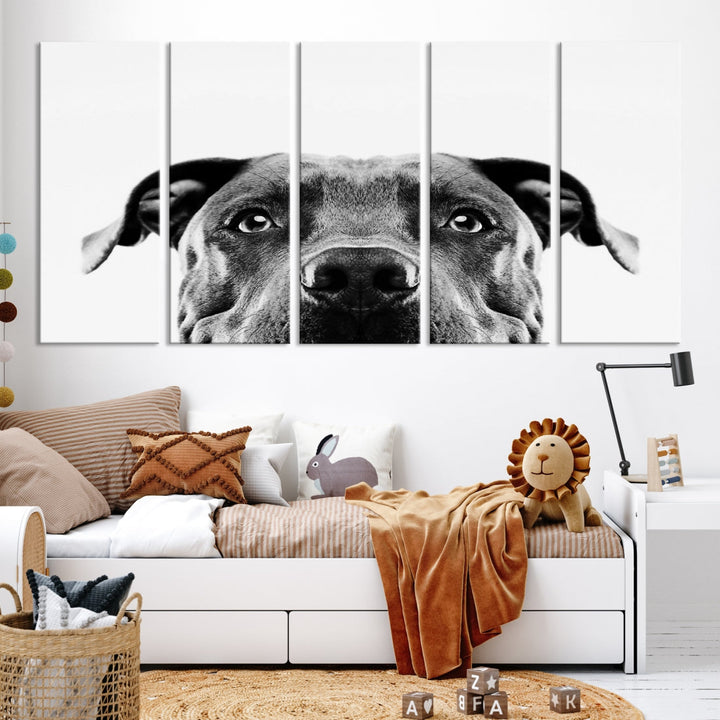 Black and Wwhite Pit Bull Dog Wall Art Canvas Print