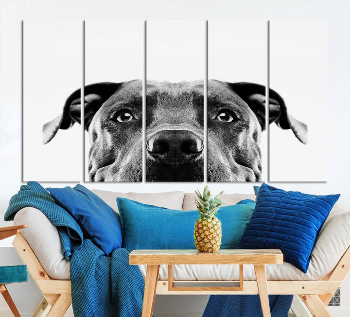 Black and Wwhite Pit Bull Dog Wall Art Canvas Print