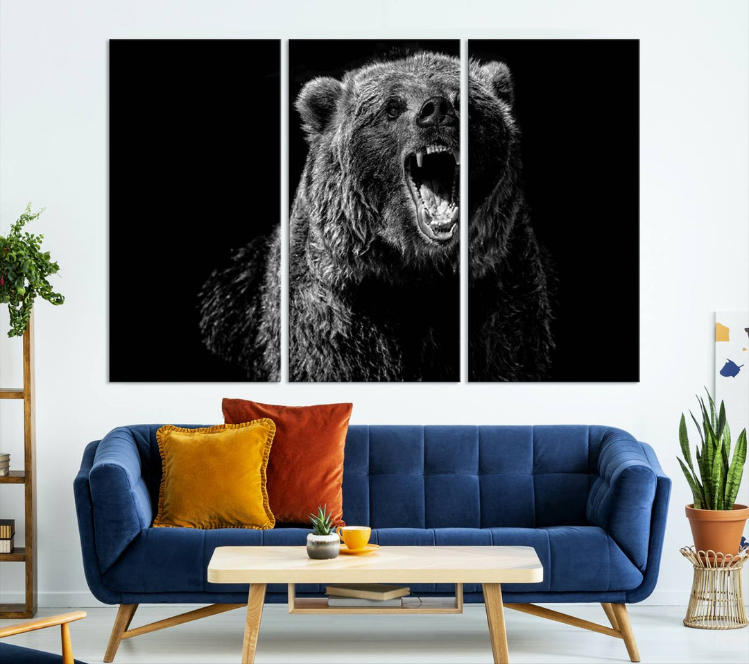 Black Grizzly Bear Canvas Wall Art for Farmhouse Wall Decor