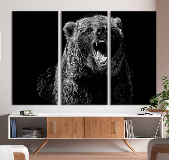 Black Grizzly Bear Canvas Wall Art for Farmhouse Wall Decor