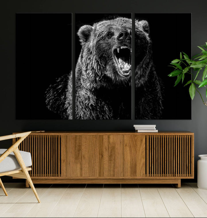 Black Grizzly Bear Canvas Wall Art for Farmhouse Wall Decor