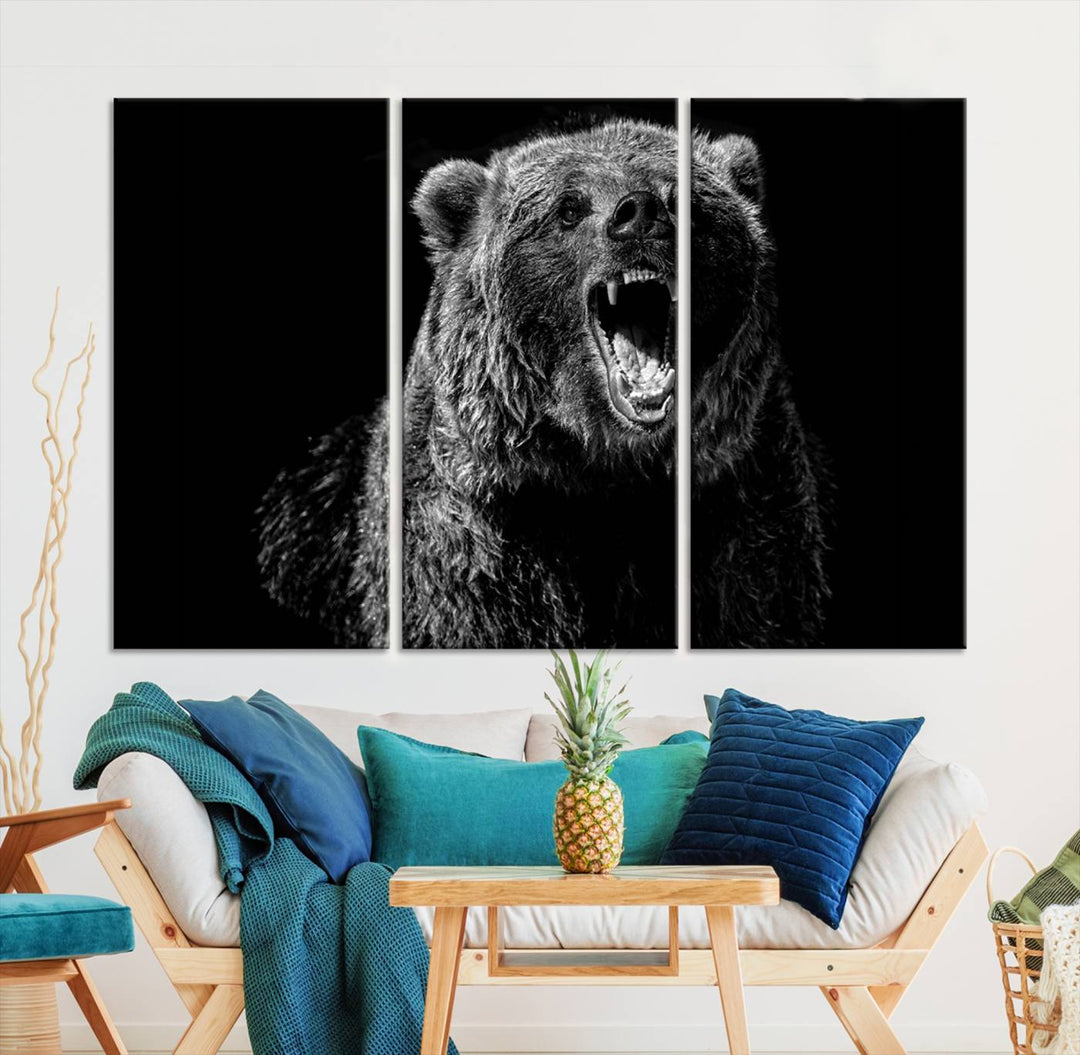 Black Grizzly Bear Canvas Wall Art for Farmhouse Wall Decor