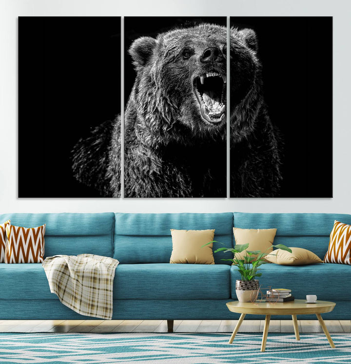 Black Grizzly Bear Canvas Wall Art for Farmhouse Wall Decor