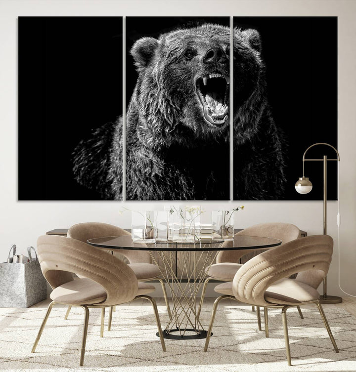 Black Grizzly Bear Canvas Wall Art for Farmhouse Wall Decor